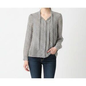Ann Taylor LOFT Patterned Blouse Womens XS Long Sleeve Tie Neck
